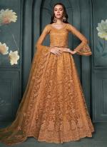 Net Orange Bridal Wear Embroidery Work Lehenga Choli